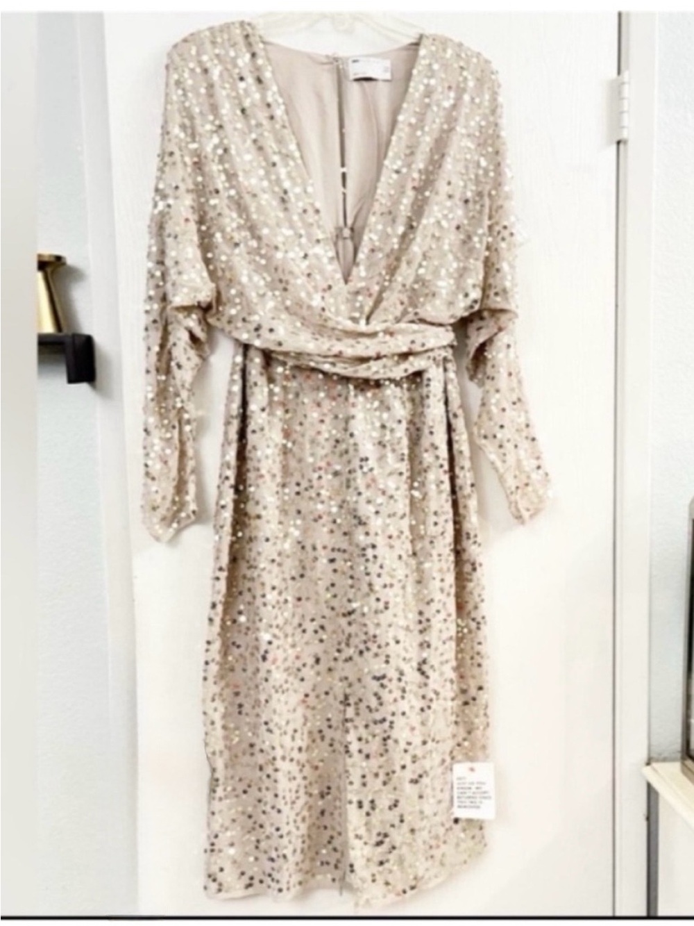 ASOS Sequin Wrap Midi Dress - Champagne Size 10
